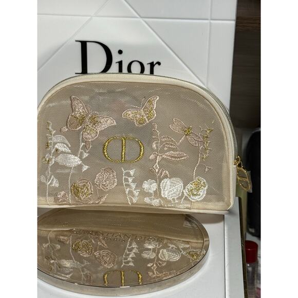 Dior 2025 Embroidered Beige Mesh Makeup Bag/Pouch - NEW in package - Picture 4 of 4